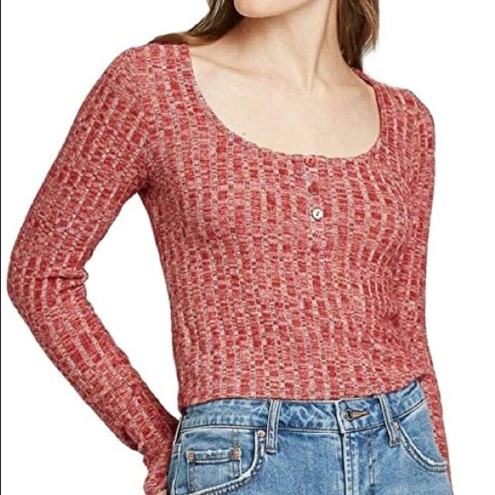 Wild Fable Red Long Sleeve Henley Crop Top Large